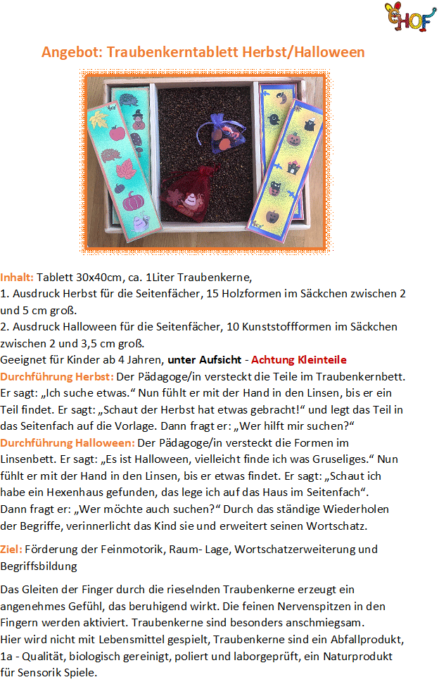 Text Angebot Traubenkerntablett Herbst Halloween