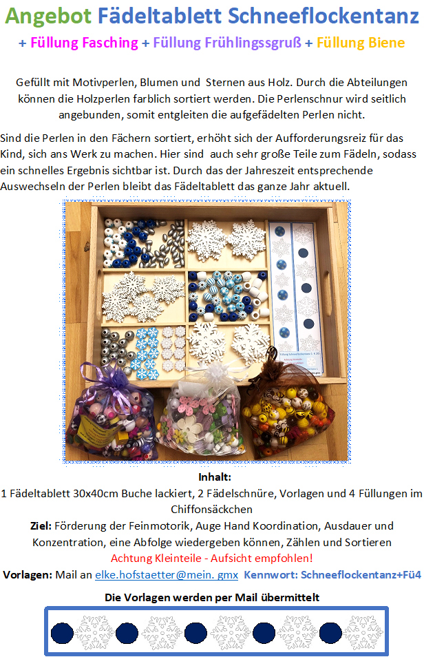 Text Angebot Fädeltablett Schneeflockentanz
