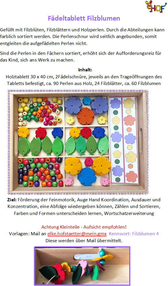 Text Fädeltablett Filzblumen
