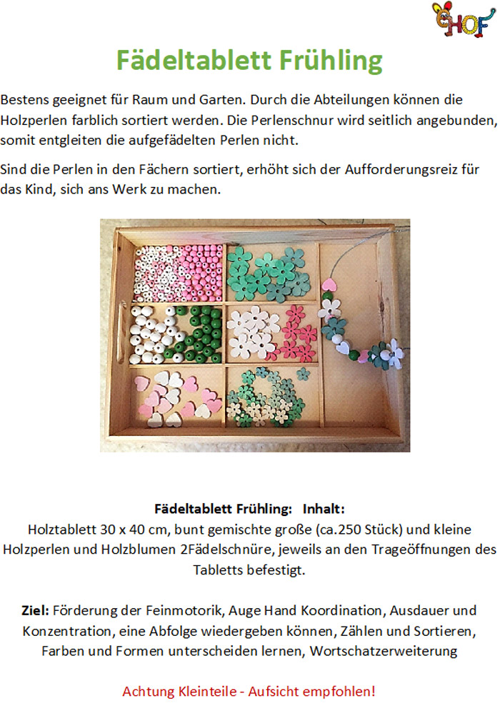 Text Fädeltablett Frühling