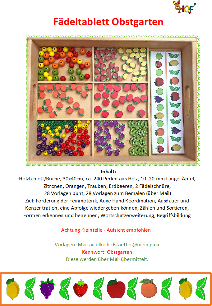 Text Fädeltablett Obstgarten