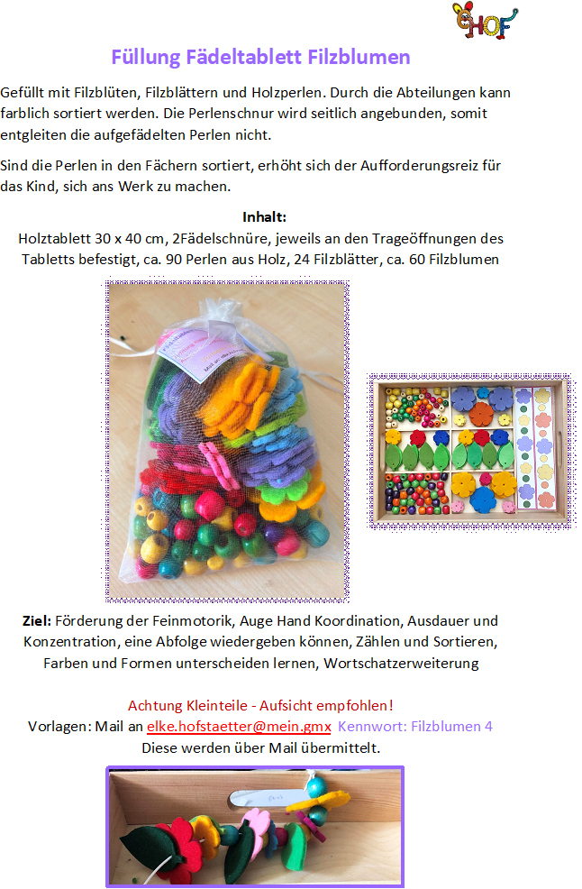 Text Füllung Fädeltablett Filzblumen
