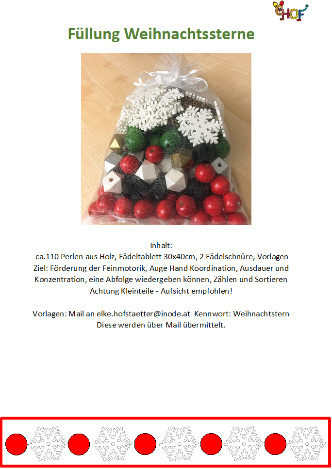 Text Füllung Fädeltablett Weihnachtssterne