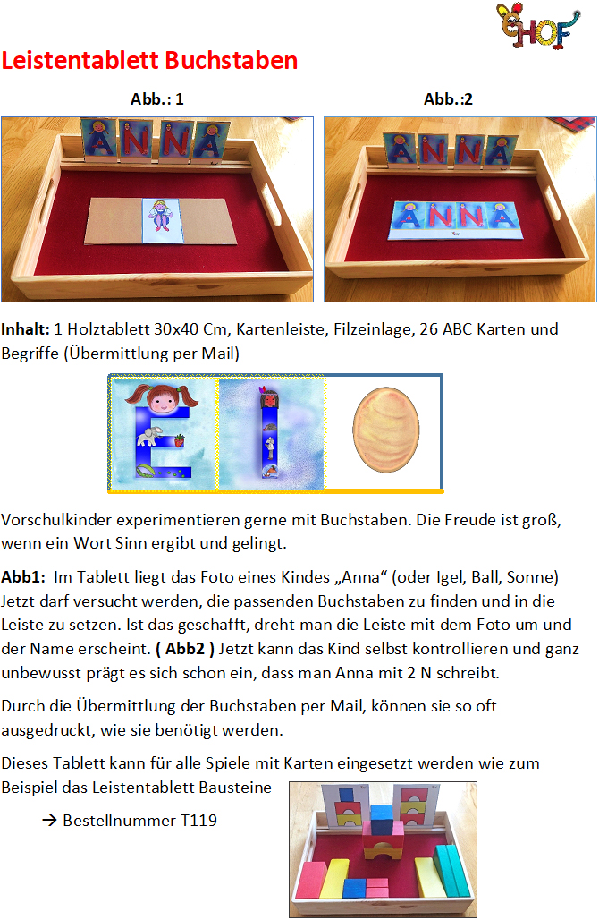 Text Leistentablett Buchstaben