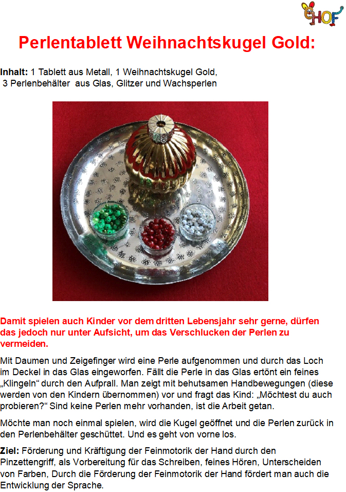 Text Perlentablett Weihnachtskugel Gold