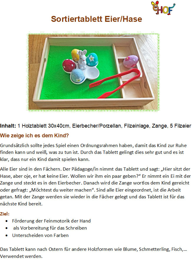 Text Sortiertablett Eier Hase