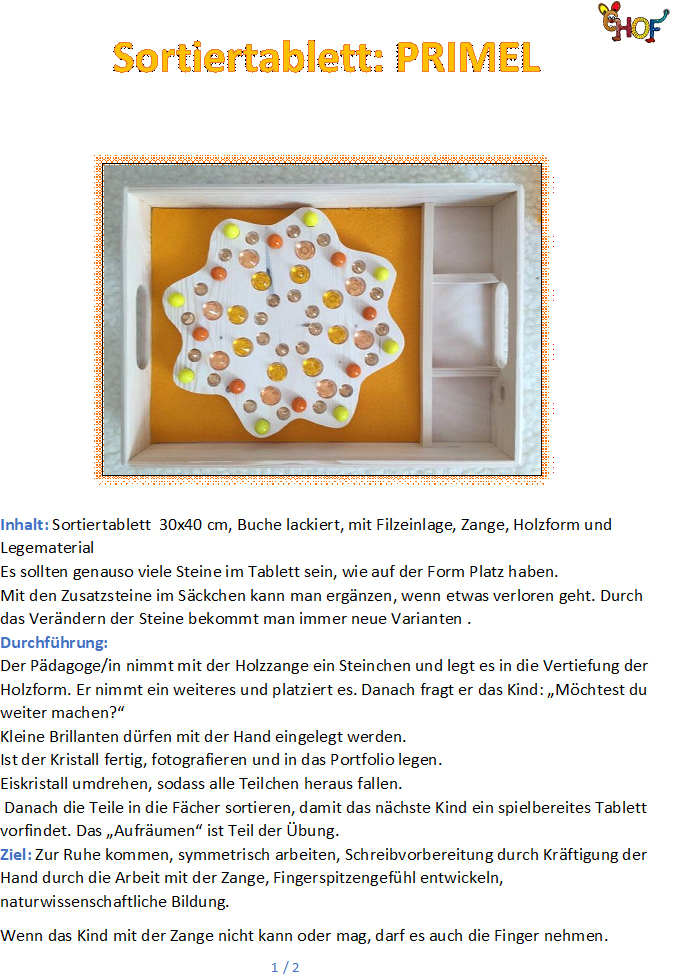 Text Sortiertablett Primel